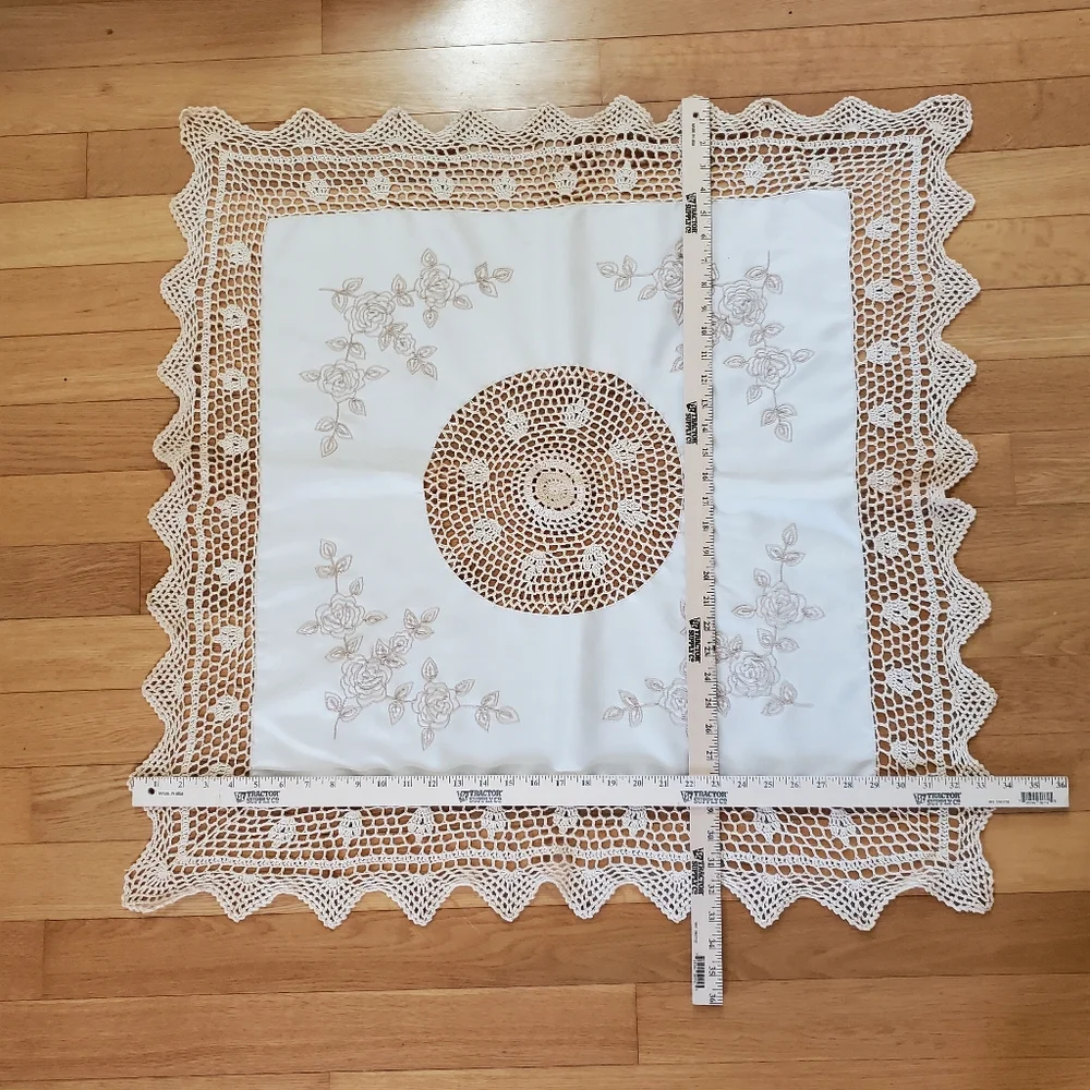 Embroidered and‎ Lace Accent Bohemian Square Tablecloth 33x33